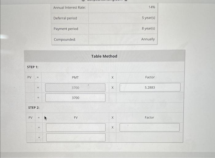 applicable calculations that follow. Facts Table Method STEP 1: STEP 2: PV