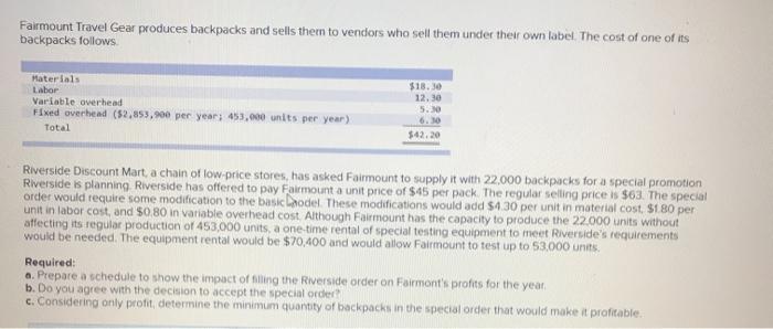  please fill in empty boxes and show work. thank you Fairmount
