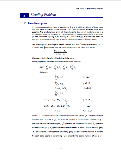 VBA/Microsoft Excel BLENDING PROBLEM Case Study 3 lending Problem Blending Problem Problem