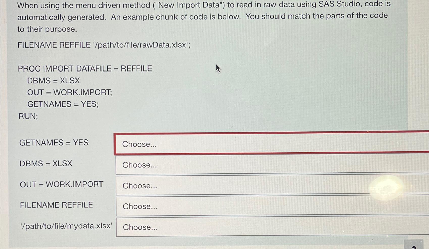  When using the menu driven method ("New Import Data") to read