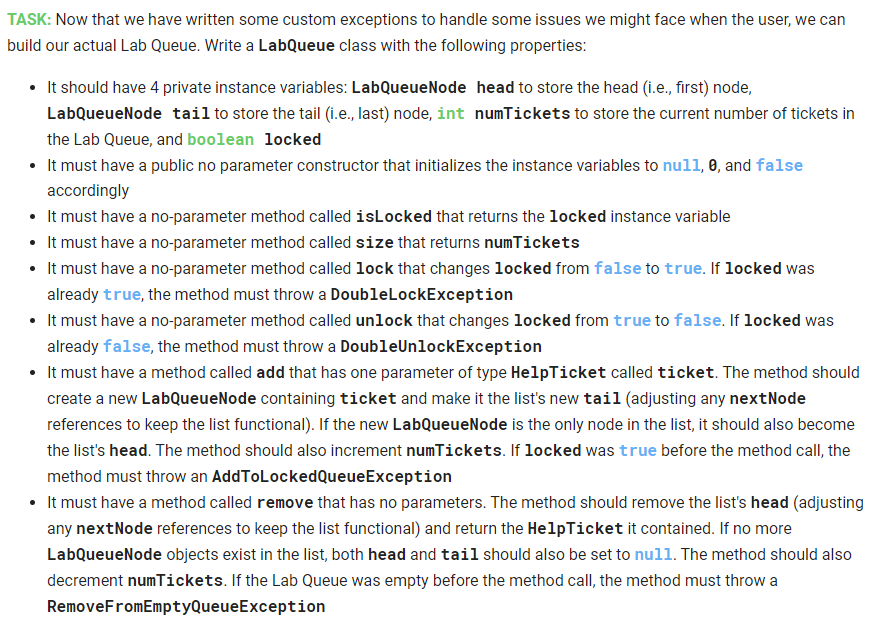 This is in Java Code I don't need help with the exceptions.