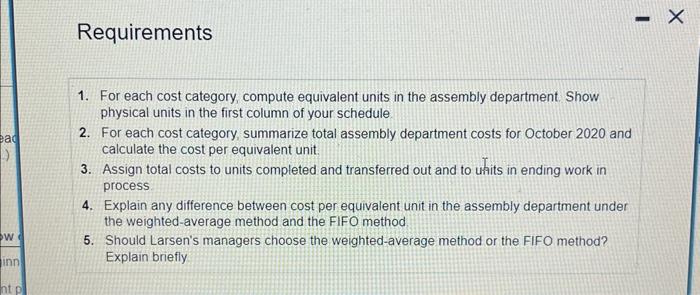 October 2020 and calculate the cost per equivalent unit. 3. Assign total