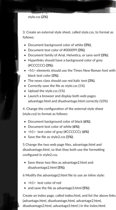  Need to do this tonight style.css (2%) 3. Create an external