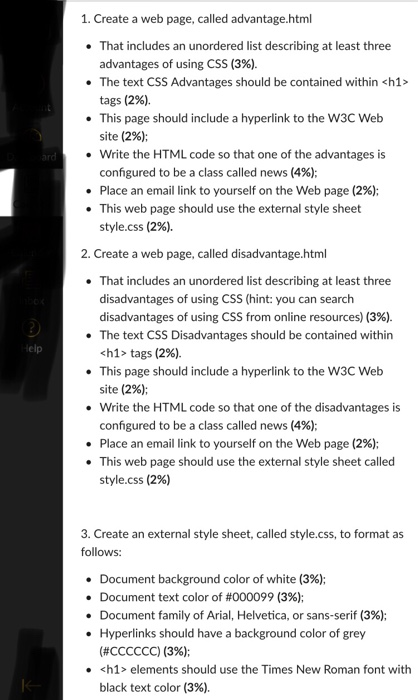 style sheet, called style.css, to format as follows: Document background color of