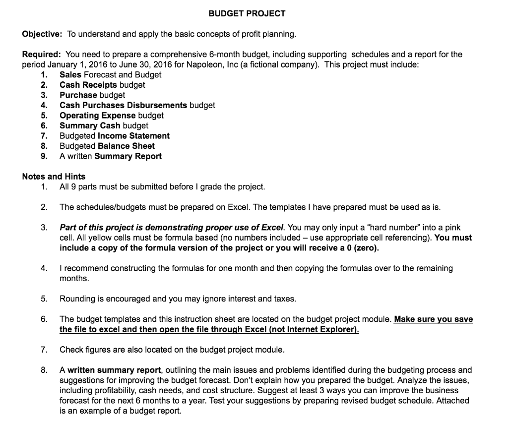  BUDGET PROJECT Objective: To understand and apply the basic concepts of