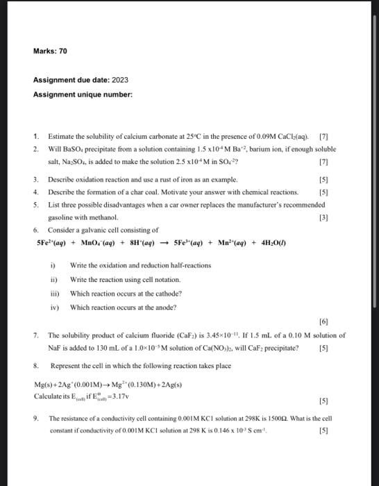 applied chemistry Assignment due date: 2023 Assignment unique number: 1. Estimate the