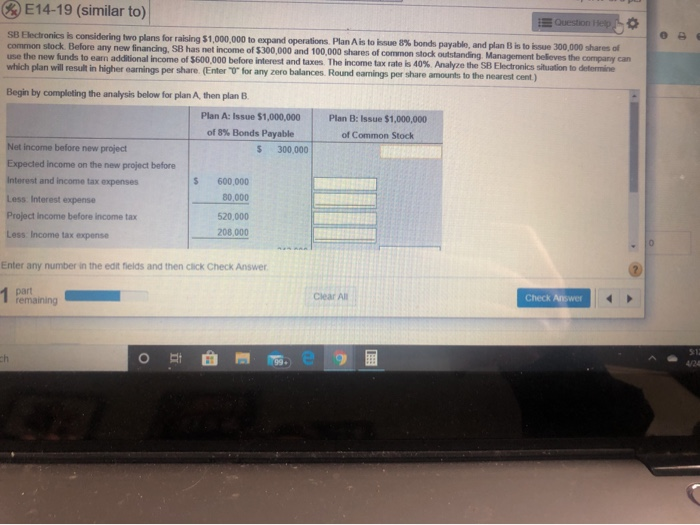  E14-19 (similar to) E Questione SB Electronics is considering two plans