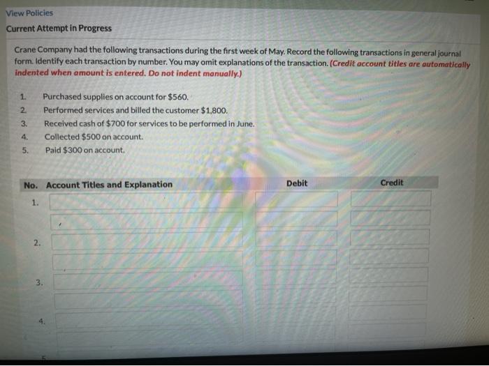 any help? #29 View Policies Current Attempt in Progress Crane Company had