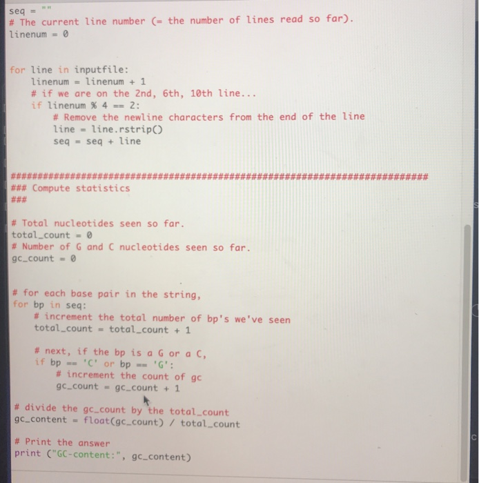 code? Part 1e: Compute AT content Augment your program so that, in