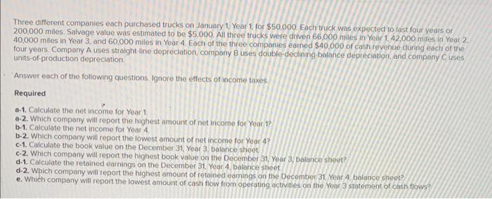 Please complete Req A-Req E Three different companies each purchased trucks on