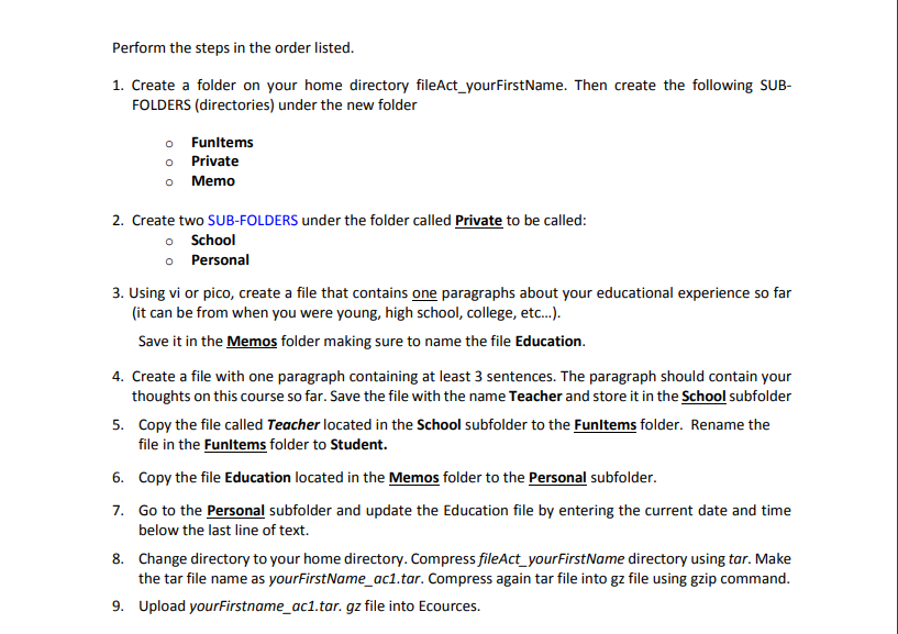 This is for Operating Systems using Ubuntu, Help Please! Perform the steps