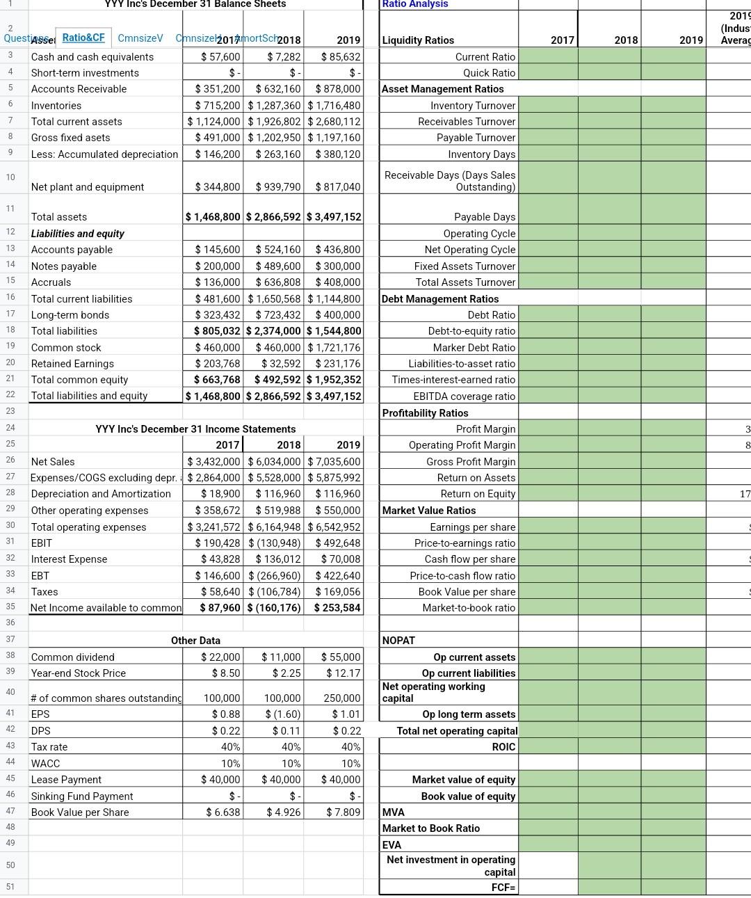 Please find the question below and complete the worksheets titled - Ratio&CF,