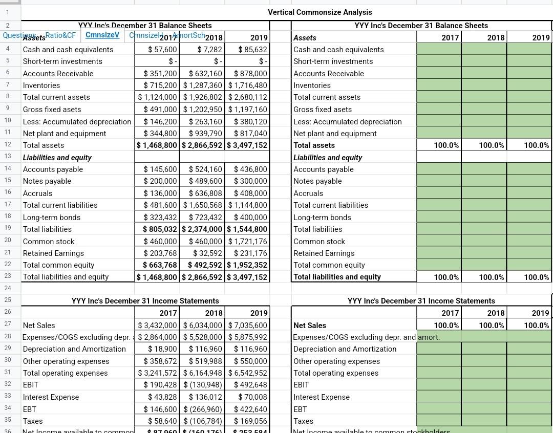 'CmnsizeV', 'CmnsizeH', & AmortSch' (find out the values/fill out the 'green' cells