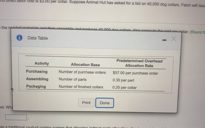 package 40,000 dog colars Ano compute the cont per colar Pound the