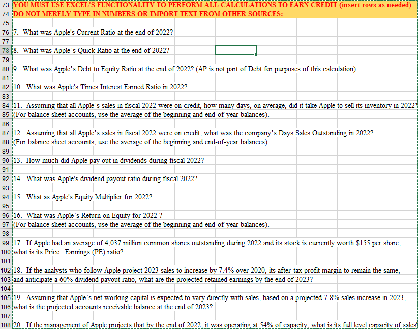 refer to the following financial information for Apple Inc. (all numbers are