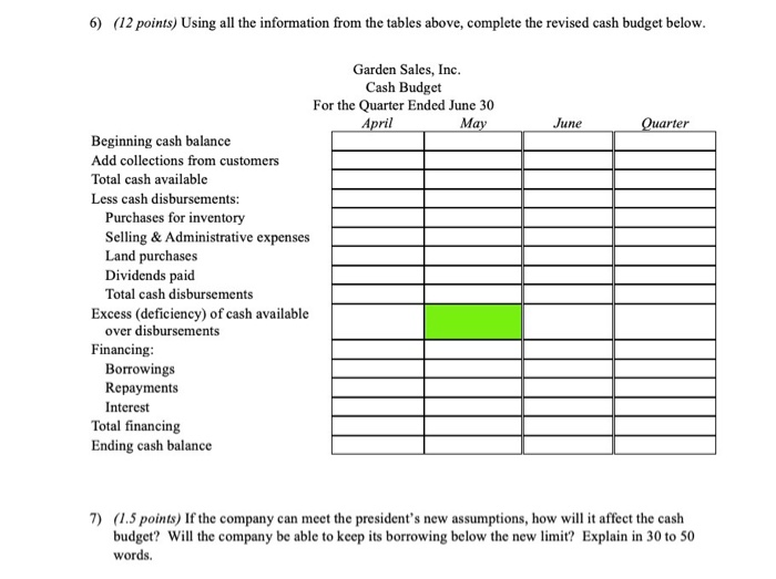  6) (12 points) Using all the information from the tables above,
