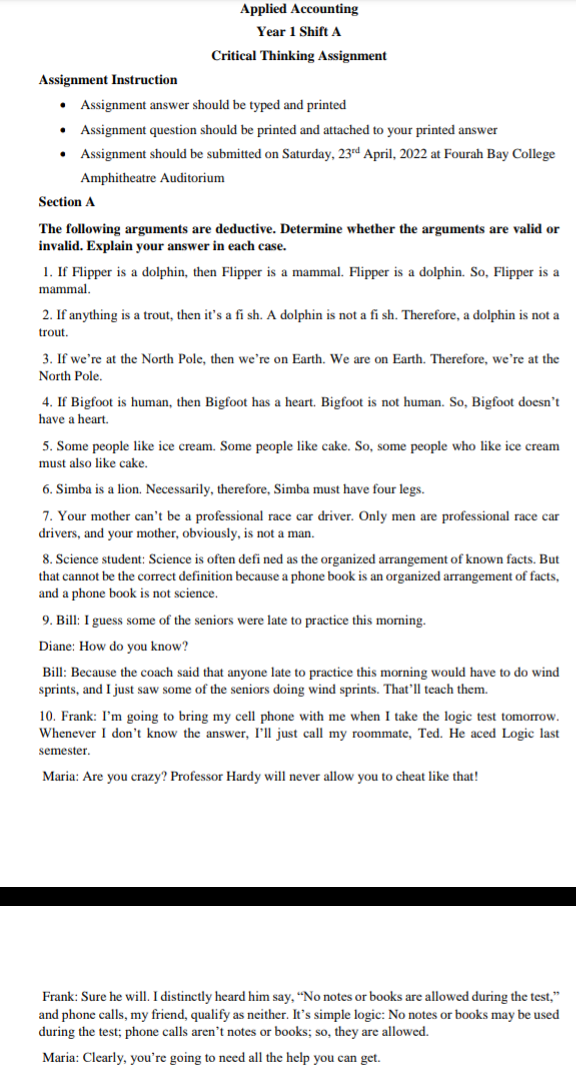 . Applied Accounting Year 1 Shift A Critical Thinking Assignment Assignment