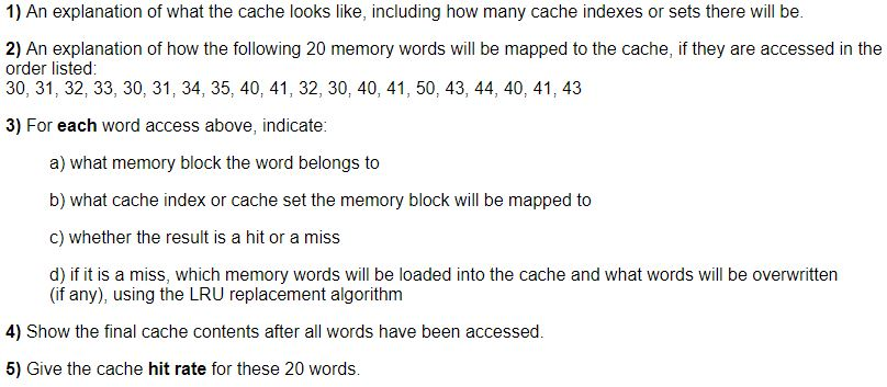 Cache: Two-way set associative with Total cache size = 6 words, Block