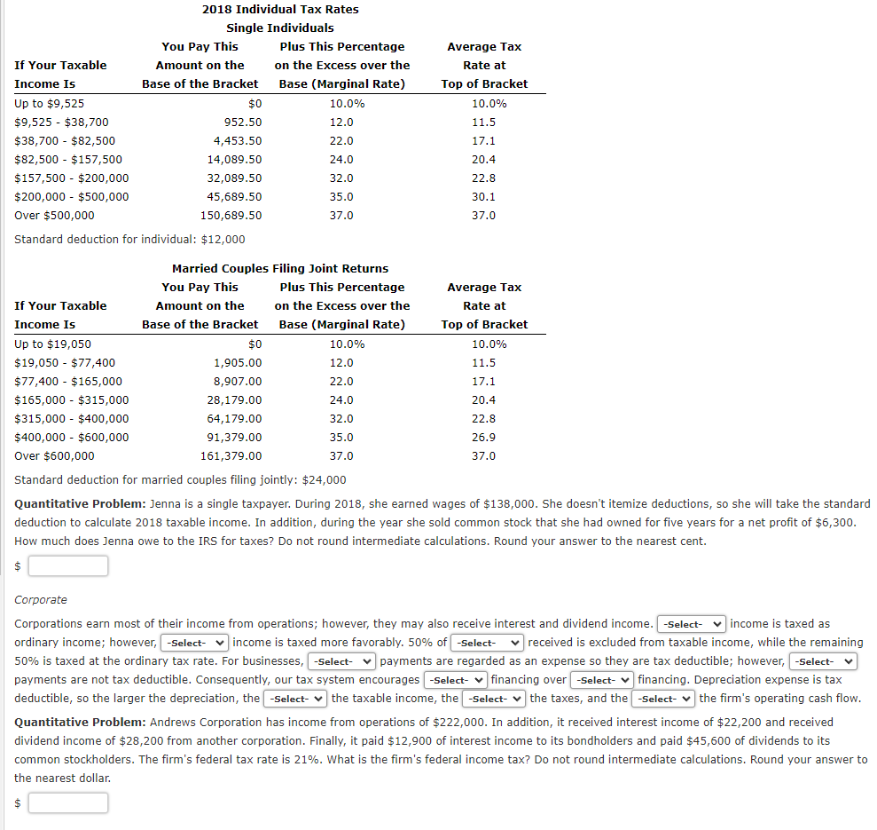 Standard deduction for married couples filing jointly: $24,000 Quantitative Problem: Jenna