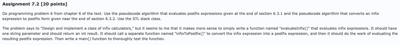 C++ Programming Exercise Assignment 7.2 [20 points] Do programming problem 6 from