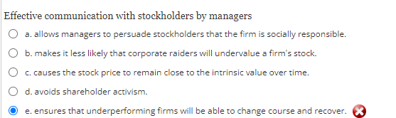  which one is the right answer? Effective communication with stockholders by