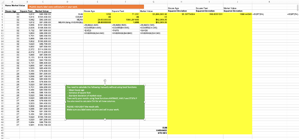 Data obtained from a county auditor in the worksheet Home Market Value