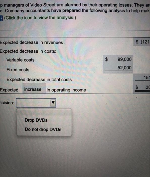 are considering dropping the DVD product line. Company accountants have prepared the