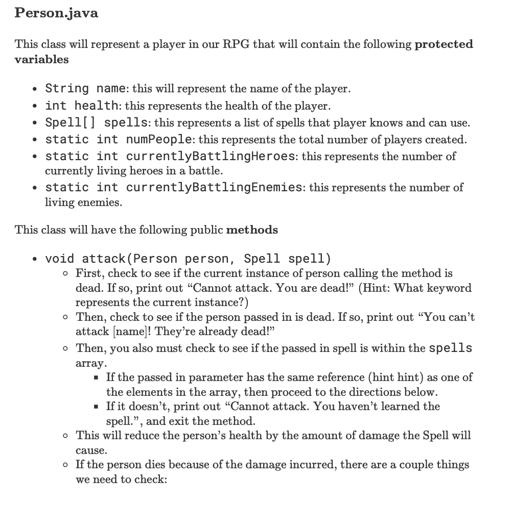 Person.java This class will represent a player in our RPG that