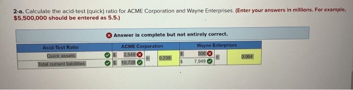 and current liabilities for ACME Corporation and Wayne Enterprises, are as follows: