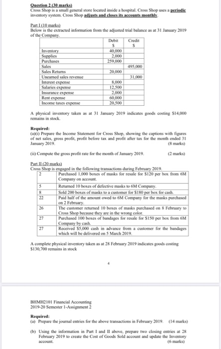  Question 2 (20 marks) Cross Shop is a small general store