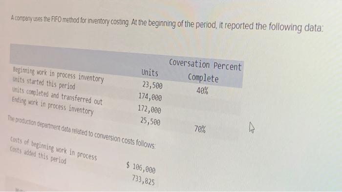  A conpany uses the FFO method for inventory costing At the
