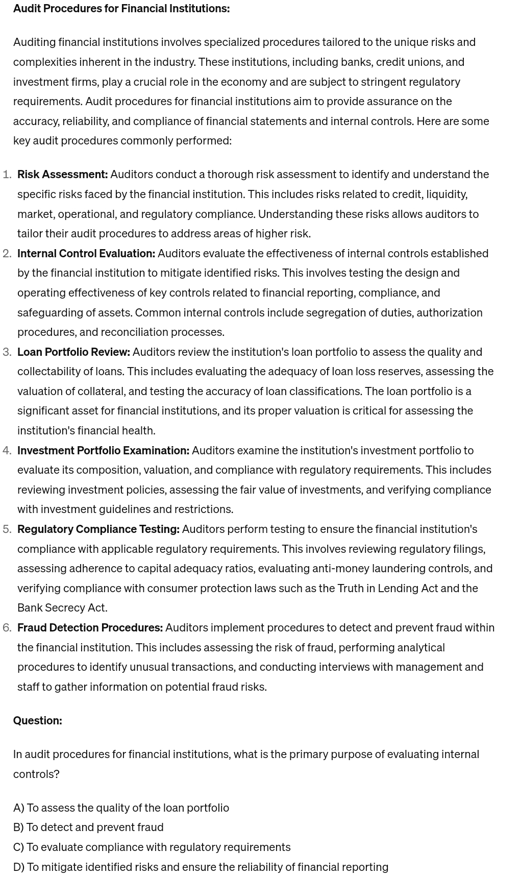  Audit Procedures for Financial Institutions: Auditing financial institutions involves specialized procedures