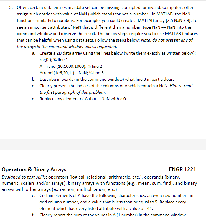  using matlab and fprintf to show results. CANNOT USE LOOPS FOR