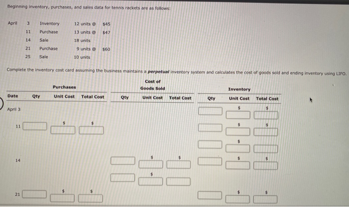  PLEASE HELP ASAP!!! Beginning inventory, purchases, and sales data for tennis