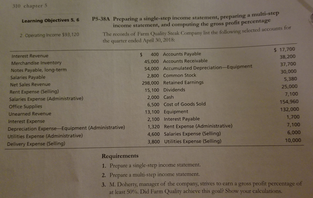 310 chapter 5 Preparing a single-step income statement, preparing a multi-step