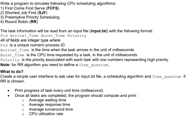 Write the following in Java. Write a program to simulate following CPU