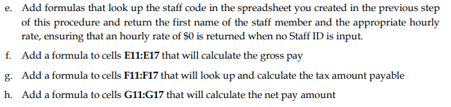 Add formulas that look up the staff code in the spreadsheet