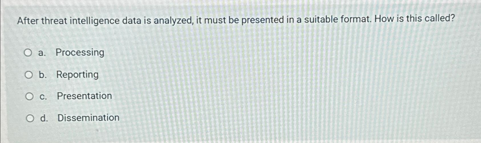  After threat intelligence data is analyzed, it must be presented in