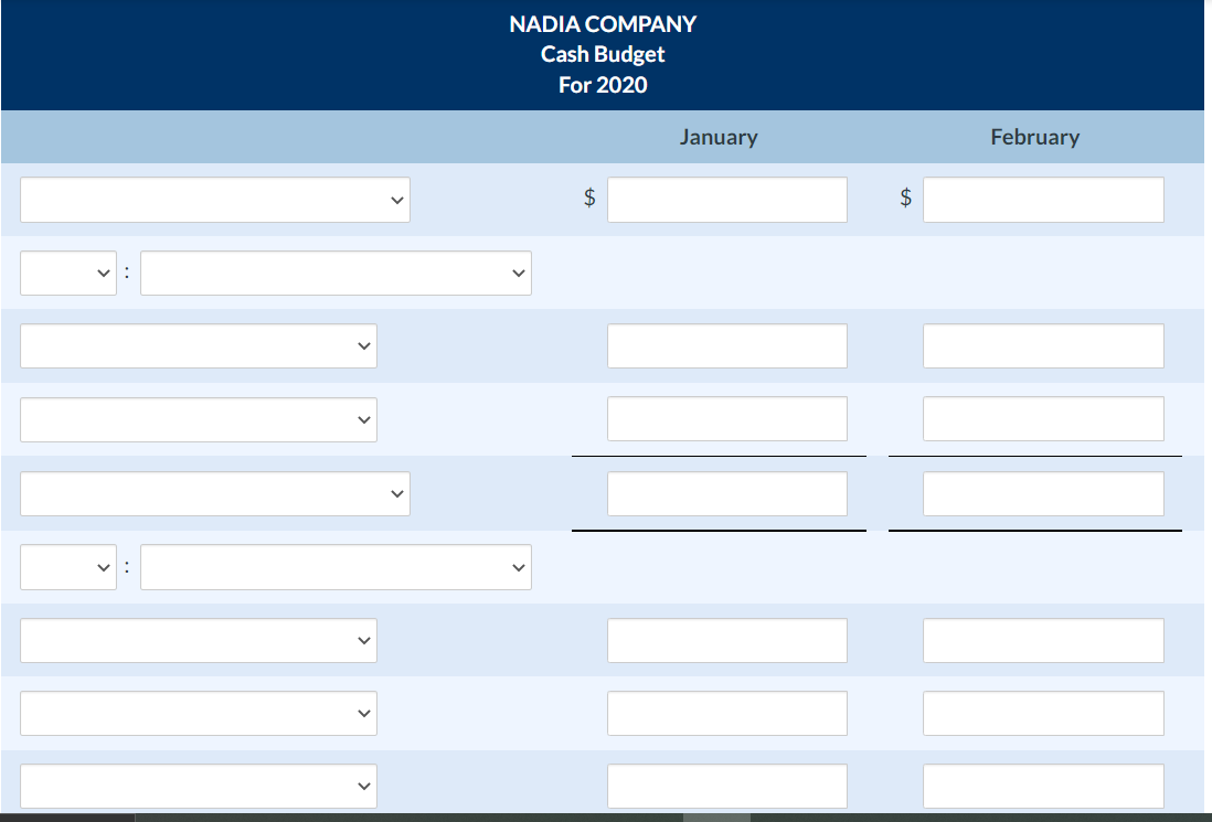 Attempt in Progress Nadia Company expects to have a cash balance of