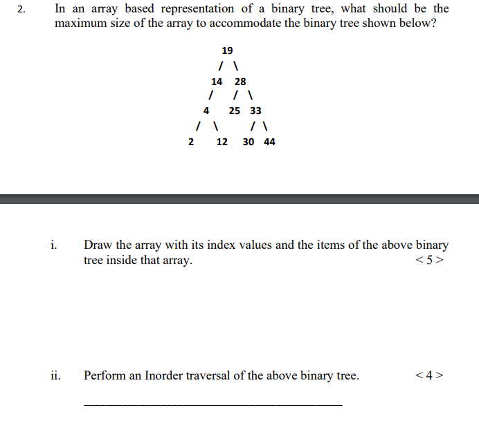  2. In an array based representation of a binary tree, what