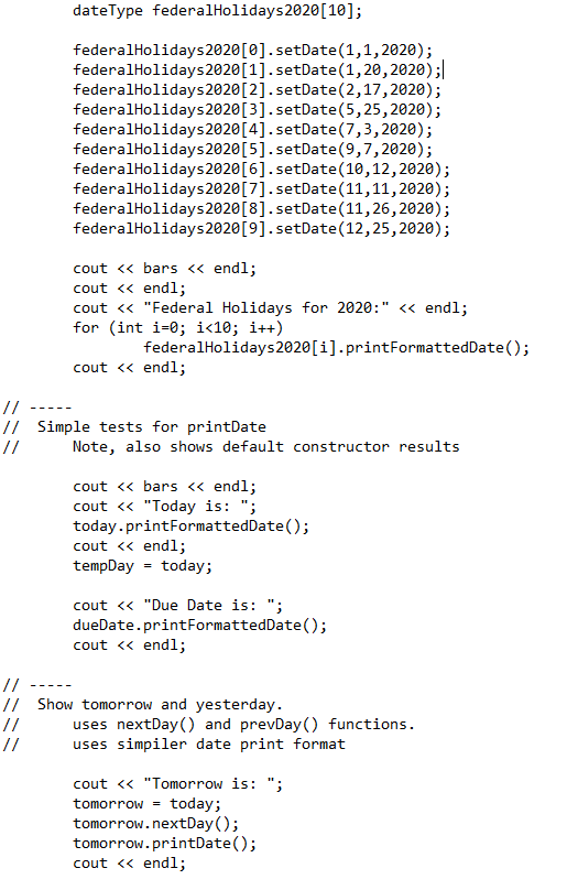 passed values (month, date, year in that order). The passed values must