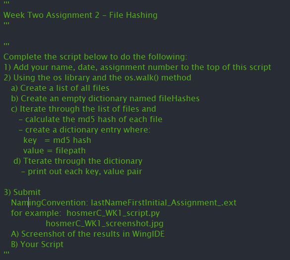  Week Two Assignment 2 - File Hashing "' Complete the script