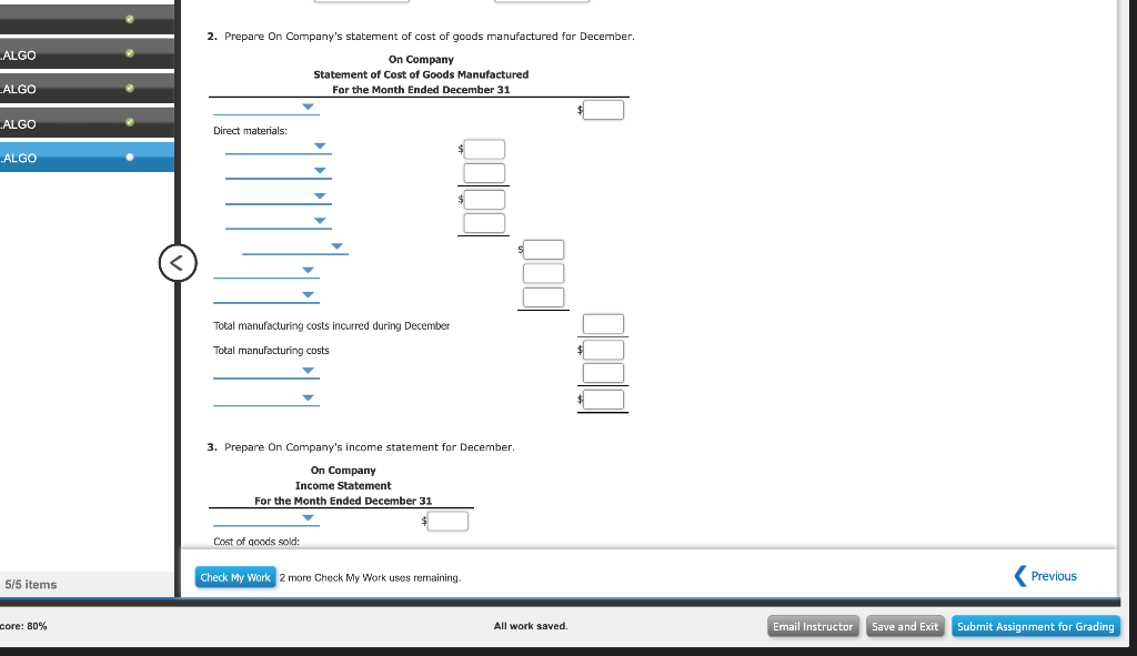 income statement and cost of goods manufactured statement data for two different