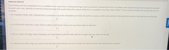  options Internal Control Listed below are four potential errors or problems
