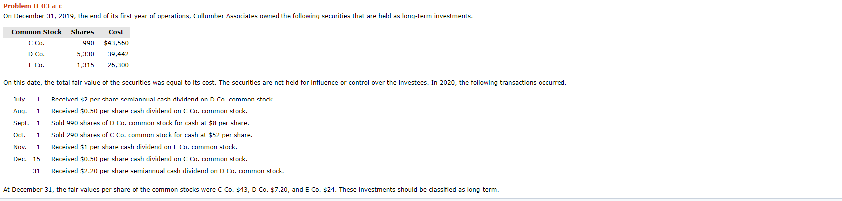 Problem h-03 a - c, financial ccounting. Problem H-03 a-c On December