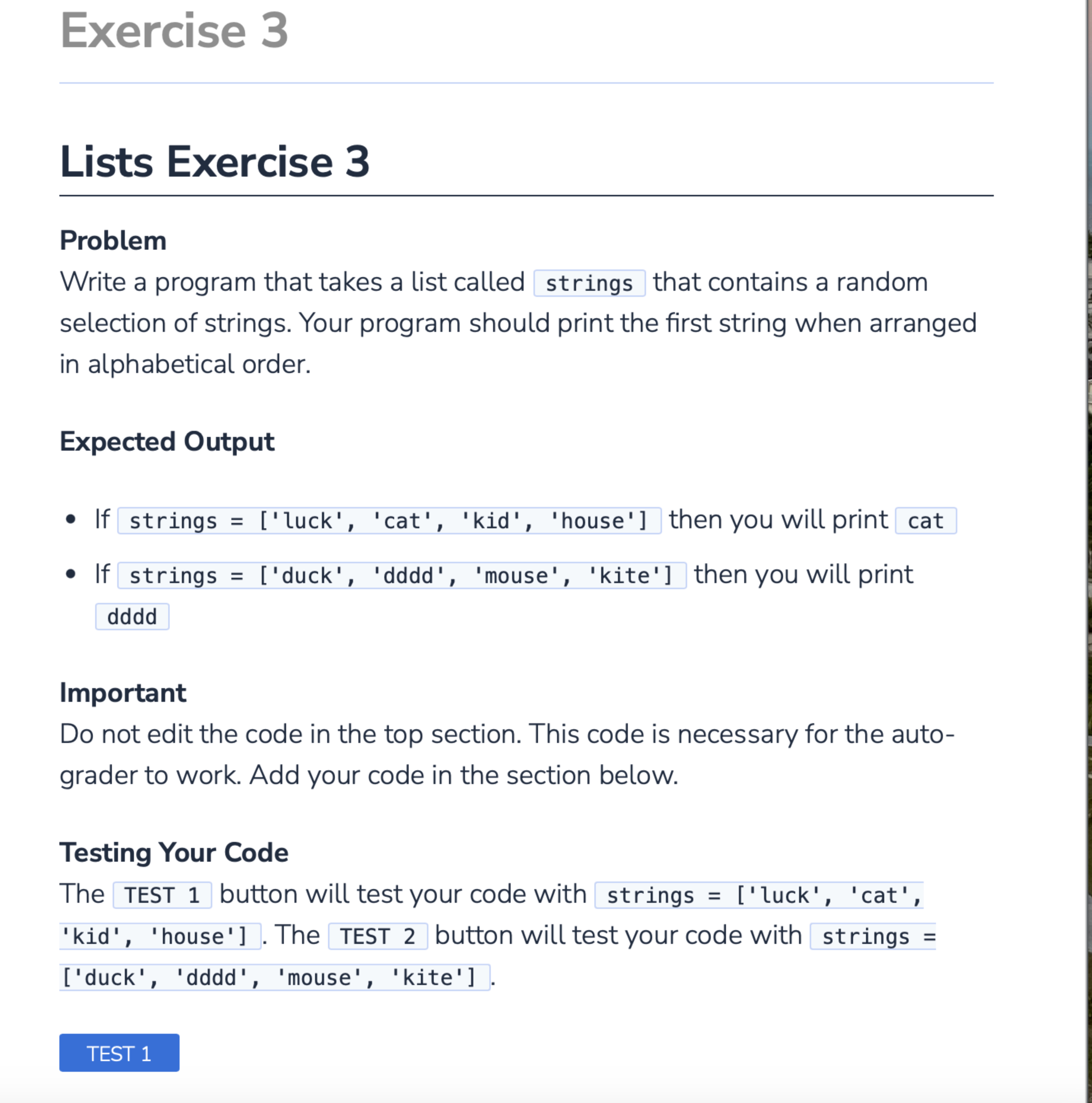  Exercise 1 Lists Exercise 1 Problem Write a program that takes