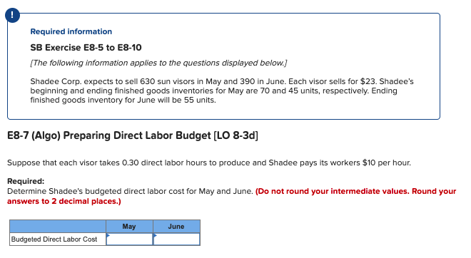 to sell 630 sun visors in May and 390 in June. Each