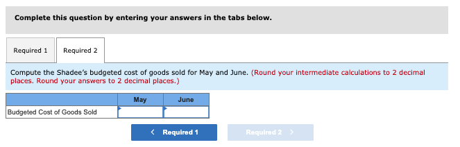 May are 70 and 45 units, respectively. Ending finished goods inventory for