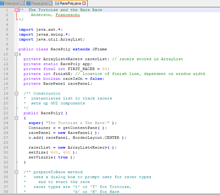 Programming Activity 10-2 Guidance ================================== Part 1 ------ In RacePoly.java, the framework