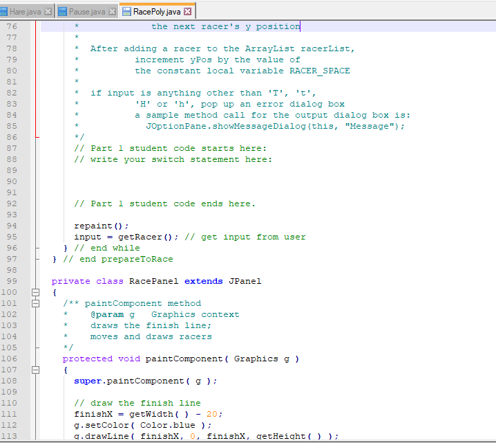 do for each part. Here is the switch statement, but you have